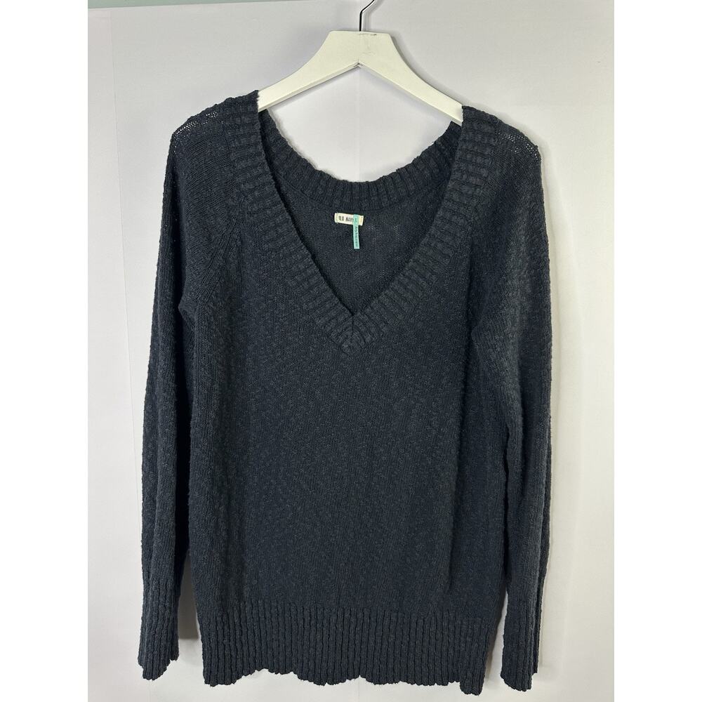 Vtg Old Navy V-Neck Cotton Sweater‎ Womens Sz L Nubby Blue Nautical Coastal
